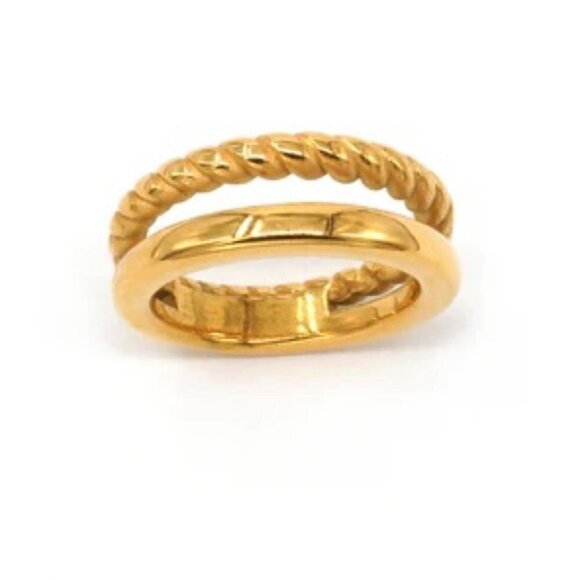 Gold Dipped Double Band Ring – Artisan Made, Minimalist Staple - Picture 1 of 7